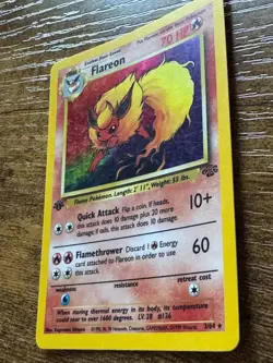Pokemon TCG Flareon Jungle 3/64 Holo Unlimited Holo Rare 1st Edition LP - Image 3