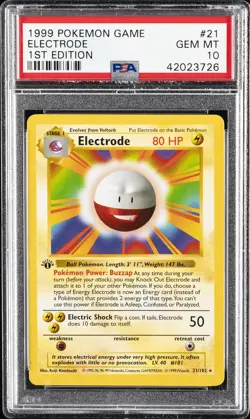 1999 POKEMON BASE SET 1ST EDITION #21 ELECTRODE PSA 10 - Image 1