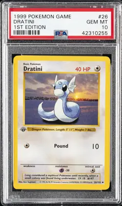 1999 POKEMON BASE SET 1ST EDITION #26 DRATINI PSA 10 - Image 1