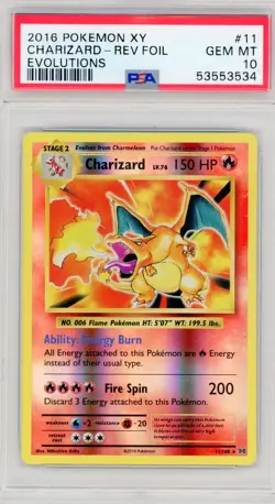 2016 Pokemon XY Evolutions Charizard Reverse Holo #11 PSA 10 - Image 1
