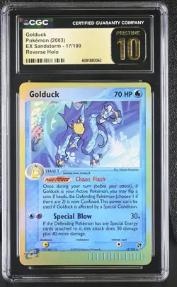 CGC 10 PRISTINE Golduck 2003 EX Sandstorm 17/100 Reverse Holo Pokemon Card - Image 1