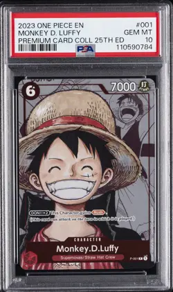 2023 ONE PIECE PREM BANDAI PREM CARD COLL 25TH ED #001 MONKEY D. LUFFY PSA 10 - Image 1