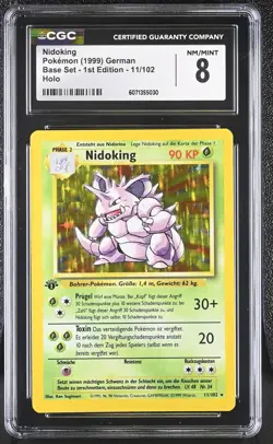 CGC 8 German Nidoking 1999 Base Set - 1st Edition 11/102 Holo Pokemon Card - Image 1