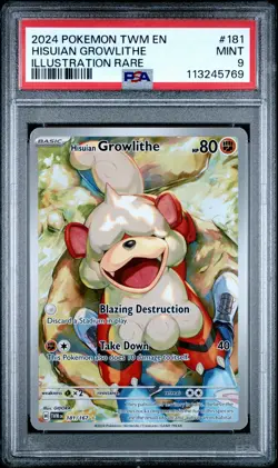 2024 POKEMON TWM EN-TWILIGHT MASQUERADE #181 HISUIAN GROWLITHE PSA 9 - Image 1
