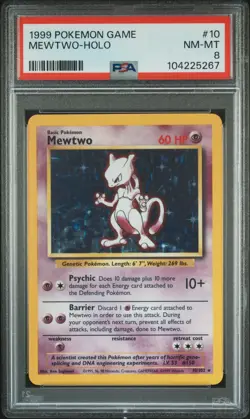 1999 POKEMON BASE SET UNLIMITED #10 MEWTWO-HOLO PSA 8 - Image 1