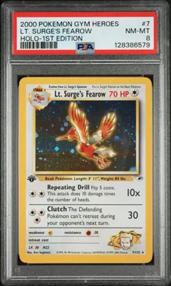 2000 Pokemon Gym Heroes LT. Surge's Fearow #7 Holo-1ST Edition PSA 8 - Image 1