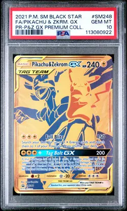 2021 POKEMON SM BLACK STAR PROMO #SM248 FULL ART/PIKACHU & ZEKROM GX PSA 10 - Image 1