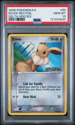 2005 POKEMON EX DELTA SPECIES #69 EEVEE-REVERSE FOIL PSA 10 - Image 1