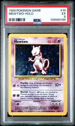 1999 POKEMON BASE SET UNLIMITED #10 MEWTWO-HOLO PSA 5 - Image 1