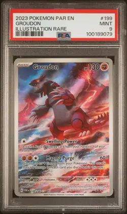 2023 POKEMON PAR EN-PARADOX RIFT ILLUSTRATION RARE #199 GROUDON PSA 9 - Image 1