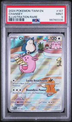 2024 POKEMON TWM EN-TWILIGHT MASQUERADE ILLUSTRATION RARE #187 CHANSEY PSA 9 - Image 1