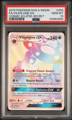 2019 POKEMON SUN & MOON COSMIC ECLIPSE SECRET #250 FULL ART/VILEPLUME GX PSA 10 - Image 1