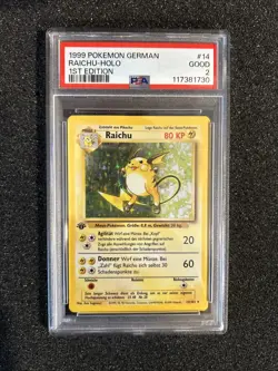 1999 POKEMON GERMAN 14/102 RAICHU HOLO 1ST EDITION PSA 2 *POP 8* - Image 1