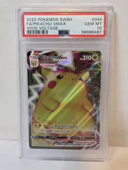 2020 POKEMON SWORD & SHIELD VIVID VOLTAGE #044 PIKACHU VMAX FULL ART PSA 10 - Image 1