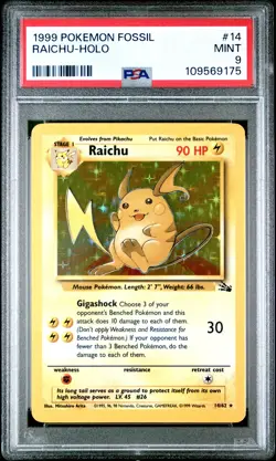1999 POKEMON FOSSIL #14 RAICHU-HOLO PSA 9 - Image 1