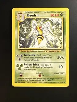 Pokemon Card - Beedrill Base Set 4th Print 1999-2000 17/102 Rare Moderate-LP - Image 1