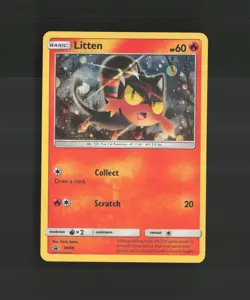 Litten SM08 Sun & Moon Black Star Promo Cosmos Holo Pokemon Card LP - Image 1