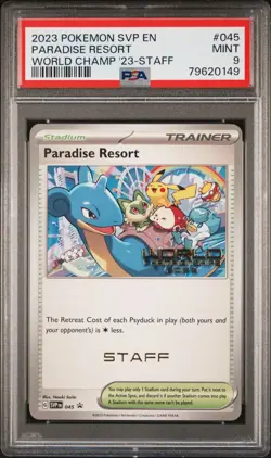 Pokemon 2023 PSA 9 MINT Paradise Resort Yokohama World Championships STAFF Card - Image 1