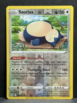 Pokemon TCG Snorlax Sword & Shield Lost Origin Reverse Holo Rare Card 143/196 NM - Image 1