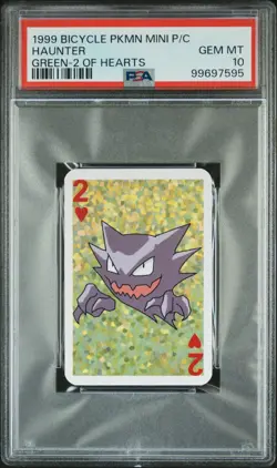 1999 BICYCLE POKEMON MINI PLAYING CARDS GREEN DECK 2 OF HEARTS HAUNTER PSA 10 - Image 1