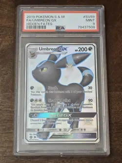 2019 Umbreon GX Full Art Pokemon Hidden Fates Card #SV69 PSA 9 - Image 1