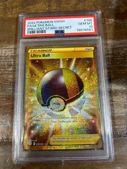 POKEMON 2022 Brilliant Stars Secret Full Art ULTRA BALL #186 PSA 10 Gem Mint - Image 1