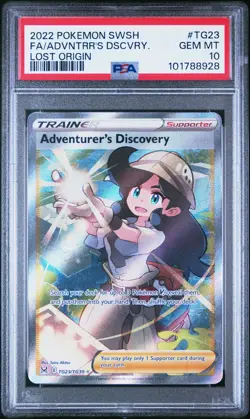2022 POKEMON SWORD & SHIELD LOST ORIGIN FULL ART/ADVENTURER'S DISCOVERY PSA 10 - Image 1