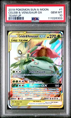 2019 POKEMON SUN & MOON TEAM UP #1 CELEBI & VENUSAUR GX PSA 10 - Image 1