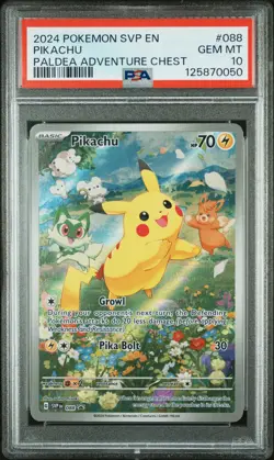 2024 POKEMON SVP EN-SV BLACK STAR PROMO PALDEA ADVENTURE CHEST PIKACHU PSA 10 - Image 1