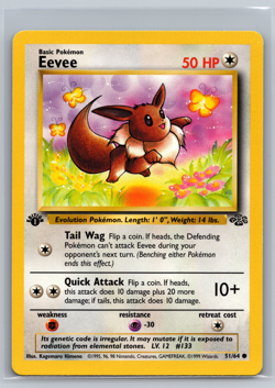 1st Edition Eevee 51/64 Jungle Set Rare Vintage 1999 Pokemon Card NM - Image 1