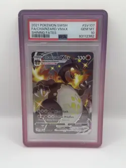PSA 10 GEM MINT 2021 Charizard Vmax #SV107 Shining Fates Full Art Card W/ Guard - Image 1