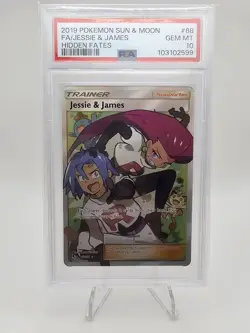 2019 Pokemon TCG Sun & Moon Hidden Fates 68 Jessie & James Full Art PSA 10 - Image 1