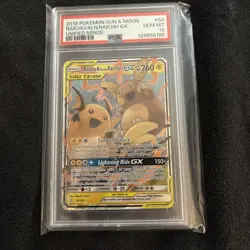 PSA 10 Gem Mint 2019 Pokemon Raichu & Alolan Raichu GX 54/236 Unified Minds - Image 1