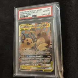 PSA 10 Gem Mint 2019 Pokemon Raichu & Alolan Raichu GX 54/236 Unified Minds - Image 3
