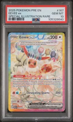 2025 POKEMON PRE EN-PRISMATIC EVOLUTIONS ILLUSTRATION RARE #167 EEVEE EX PSA 10 - Image 1