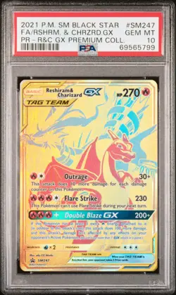 2021 POKEMON SM BLACK STAR PROMO #SM247 FULL ART/RESHIRAM & CHARIZARD GX PSA 10 - Image 1