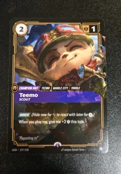 League Of Legends RIFTBOUND Teemo Scout Promo Card 197/298 New, Sleeved - Image 1