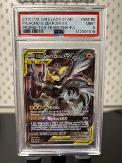 Pokemon Pikachu & Zekrom GX 240 SM168 2019 Promo Card Basic Tag Team PSA 9 - Image 1