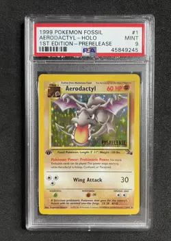 1st Edition 1999 Aerodactyl Prerelease Holo Fossil Pokemon Card PSA 9 Mint - Image 1