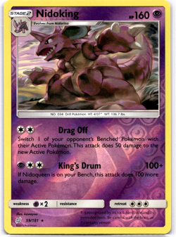Pokemon TCG Nidoking 59/181 Team Up Reverse Holo Rare Lightly Played - Image 1