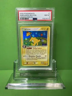 2005 POKEMON EX UNSEEN FORCES 1 AMPHAROS-REVERSE FOIL PSA 8 - Image 1