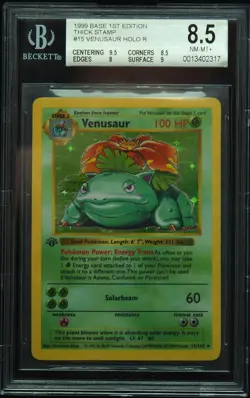 Venusaur Holo R #15 BGS 8.5 NM-Mint 1999 Base First Edition Pokemon Card - Image 1