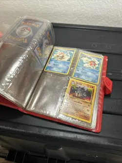 Red Pikachu Pokemon Card Binder with some vintage and a few modern cards - Image 4