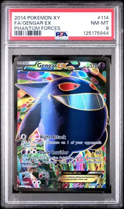 2014 POKEMON XY PHANTOM FORCES #114 FULL ART/GENGAR EX PSA 8 - Image 1