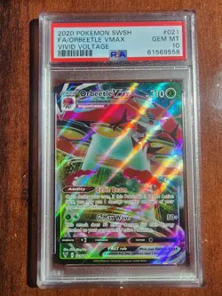 Pokemon Orbeetle VMAX Vivid Voltage Full Art Ultra Rare 21/185 (PSA GEM Mint 10) - Image 1