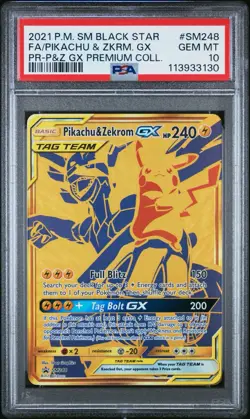 PSA 10 PIKACHU & ZEKROM GX TAG TEAM #SM248 - 2021 POKEMON S&M BLACK STAR PROMO - Image 1