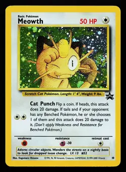 Meowth 10 Holo WOTC Black Star Promo Pokemon Card creased - Image 1