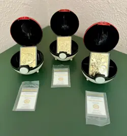 1999 Pokemon 23 Karat Gold Plated Special Edition SET of 3 with COA and Cards - Image 1