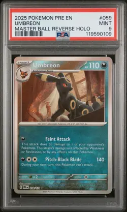 2025 Pokemon English PSA 9 Masterball Umbreon Reverse Holo Card - Image 1