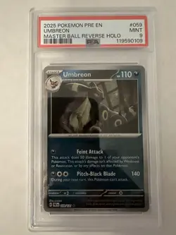 2025 Pokemon English PSA 9 Masterball Umbreon Reverse Holo Card - Image 4